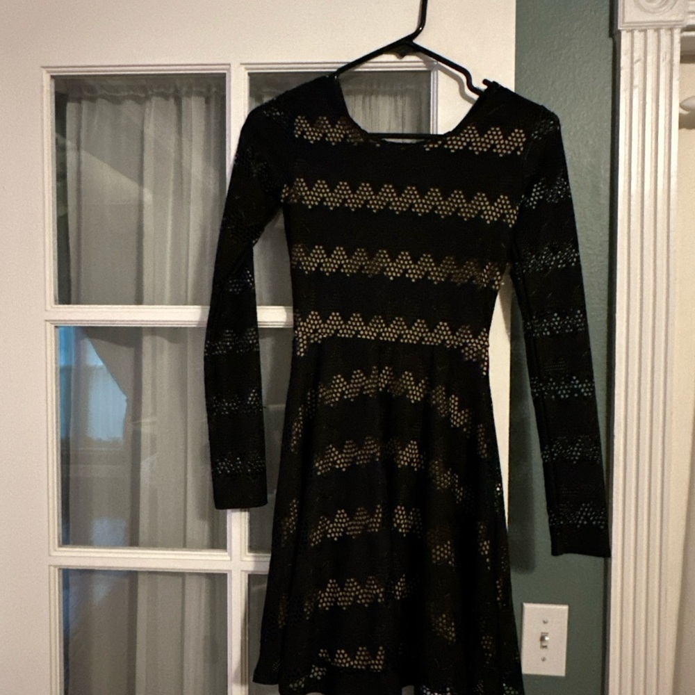 Hippie Boho Black Lace Backless Dress Small Lined Festival Party Sexy